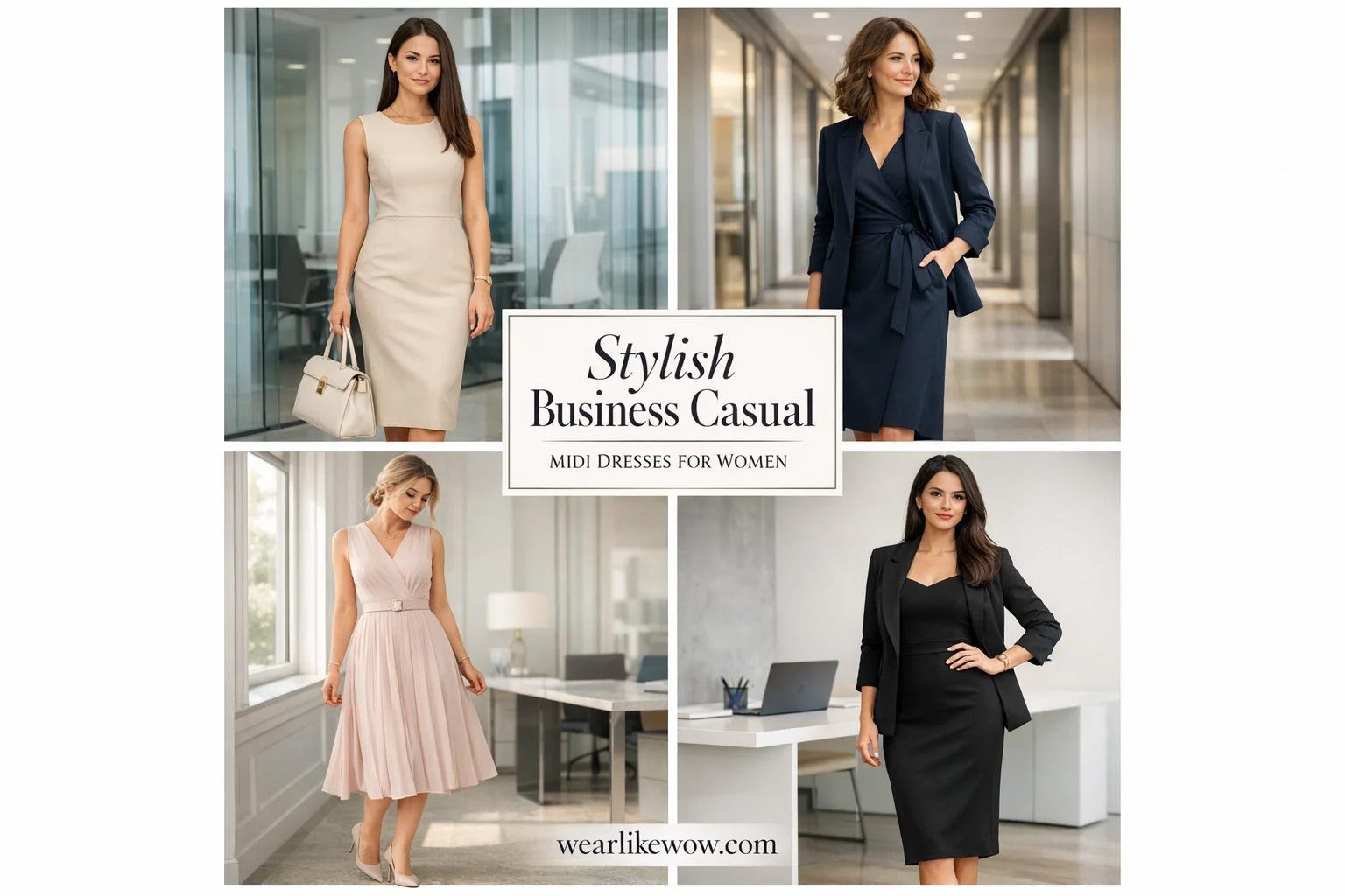 42 Trendy Business Casual Midi Dresses for Women: New Office Wear Dress to Impress